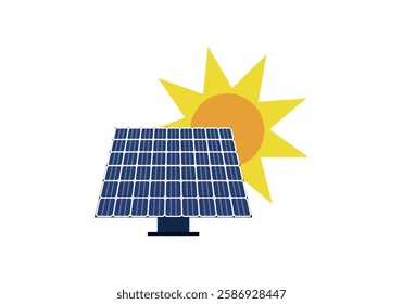 Solar panel with sun behind as solar energy