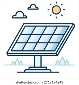 Panel solar con sol y nubes ilustración energía solar