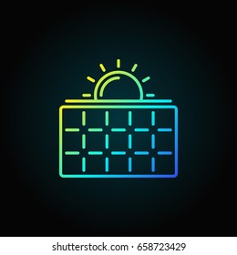 Solar panel with sun colorful icon - vector solar energy concept symbol or logo element in thin line style on dark background