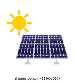 Solar panel with sun. Ecological, renewable, green energy, eco friendly, sustainable electricity resources, alternative power generation concept. Vector illustration isolated on white background