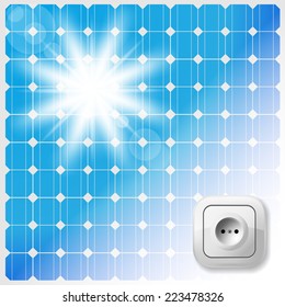 Solar Panel, Sun and Electric Socket. Vector EPS10 file. Illustration. 