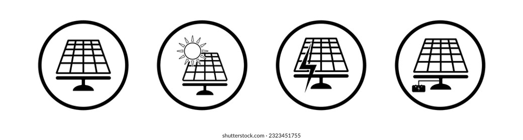 Solar panel with sun energy. Green energy. Sun power station. Vector icon illustration.