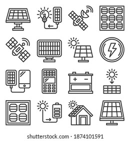 Solar Panel and Sun Energy Icons Set. Vector
