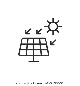 Solar panel with the sun icon in line design. Panel, sun, power, renewable, photovoltaic, electricity, solar power isolated on white background vector. Solar panel editable stroke icon.