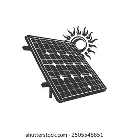 Solar Panel with Sun Illustration. Vector icon design.