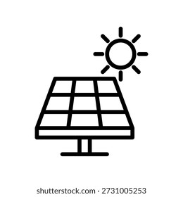 Sonnenkollektor mit Sonne, lineares Symbol. Erneuerbare Energien, umweltfreundliche Energie, Nachhaltigkeit und Fotovoltaikanlage.