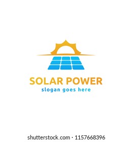 Solar panel and sun logo design. Solar energy icon