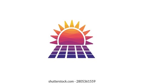Solar panel with sun logo symbol