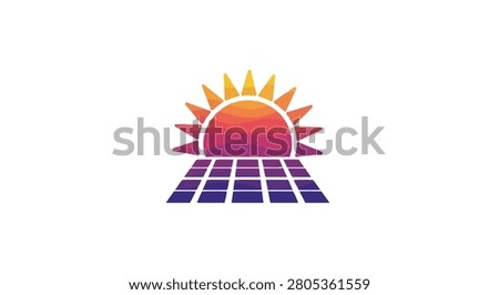 Solar panel with sun logo symbol