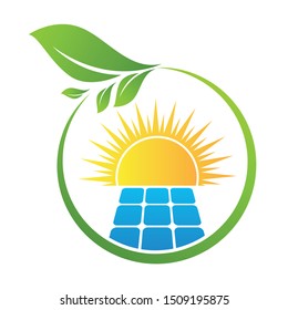 Solar panel sun logo template. Save Energy green power and natural electricity solar battery