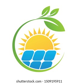 Solar panel sun logo template. Save Energy green power and natural electricity solar battery