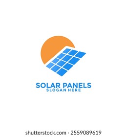 Solar panel and Sun logo vector design. Solar Energy logo icon vector template