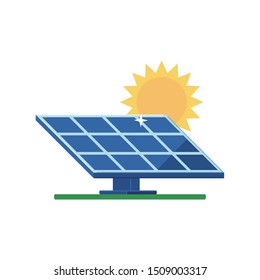 Solar panel and sun on a white background. Alternative green energy concept. Vector illustration in flat style.