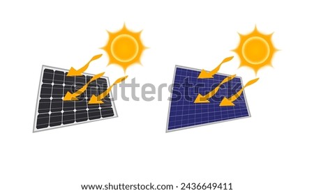 Solar panel with sun rays. Infographic of a solar panel as an element for designs in concept of alternative green energy. Vector illustration of energy-efficient technology