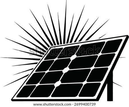 Solar panel with sun rays isolated on white background.