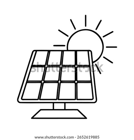 A solar panel with the sun shining above it on a energy electricity