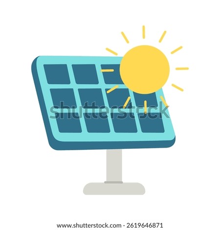 A solar panel with a sun shining on it. Concept of harnessing the power of the sun to generate electricity