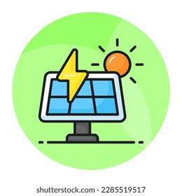 Solar panel and sun showing concept icon of solar energy, renewable energy icon