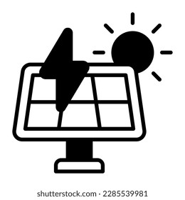 Solar panel and sun showing concept icon of solar energy, renewable energy icon