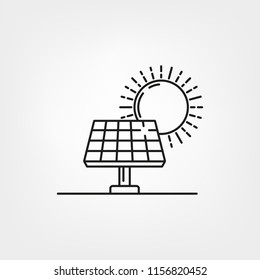 Solar panel and sun vector line icon. Green energy symbol.