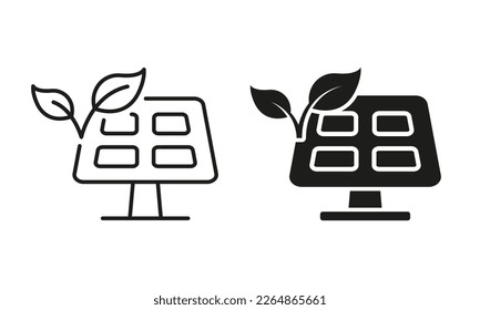 Kollektion von Solarmodulen auf weißem Hintergrund. Erneuerbare Elektrizitätsleitung und Silhouette Icon Set. Ökologie Sonnenlicht Strom für House Piktogramm. Einzelne Vektorgrafik.