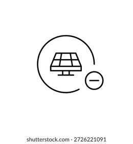 Símbolo do painel solar e menos. Remova as fontes de energia verde. Pixel perfeito, ícone de vetor de traçado editável