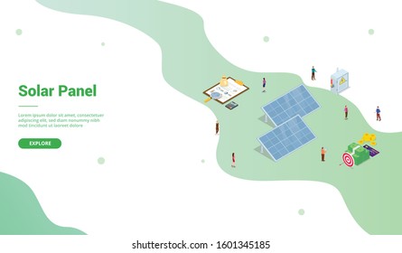 solar panel technology business for website template or landing homepage with isometric style - vector
