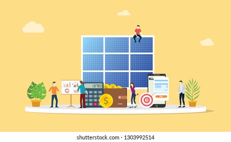 solar panel technology with people working together for business aspect concept