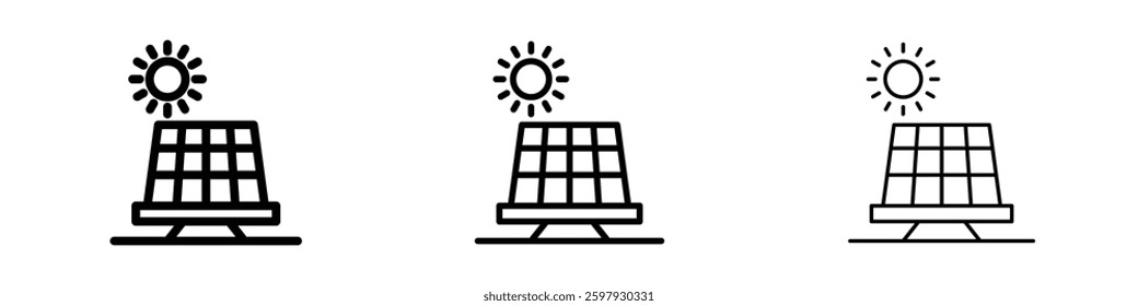 Solar panel thin line vector icon set.