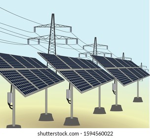 Solar panel and transmission. vector illustration