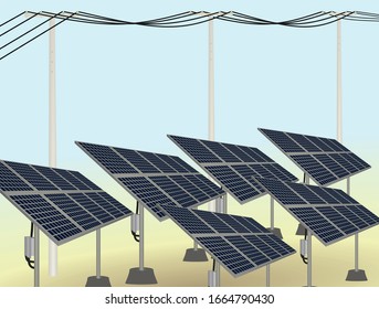 Solar panel and transmission. vector illustration
