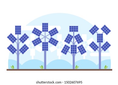 Solar Panel trees vector illustration design. Green energy electricity power plants concept element.  Can be used for web and mobile development suitable for infographic