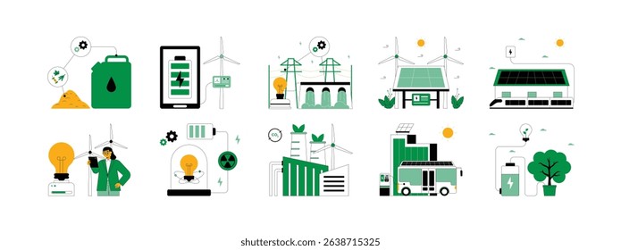 Solar panel turbine is a tool as a substitute for producing electrical energy, green energy vector illustration.