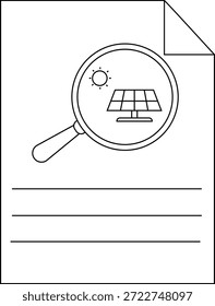 Panel solar bajo lupa en una página con líneas