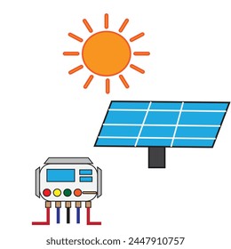 Solar panel under sun with DC to AC controller  - Alternative energy illustration - Electrical grid vector