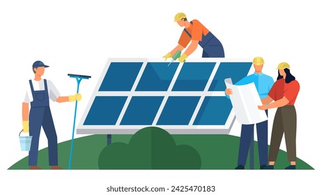 Solar panel vector illustration. Alternative energy options, including solar cells, are gaining popularity Solar panels play crucial role in environmental preservation The concept photovoltaic