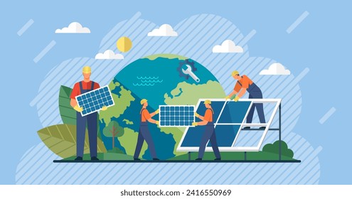 Solar panel vector illustration. Green technology drives adoption sustainable practices Innovative approaches are needed to achieve sustainable energy goals Solar power stations harness suns energy