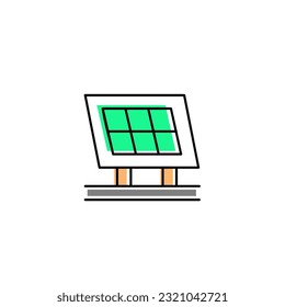 Solar panel . Vector line color icon green and orange with green eco energy theme