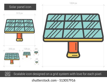 Solar panel vector line icon isolated on white background. Solar panel line icon for infographic, website or app. Scalable icon designed on a grid system.