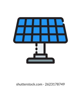 Solar Panel Vector for Renewable Energy and Green Electricity. Sun-powered cell illustration. Eco-friendly power supply concept. Filled Line Icon
