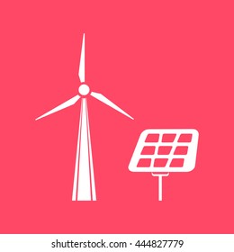 Solar Panel white icon on magenta color background. Eps-10.