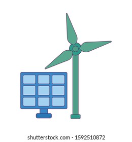 Solar panel and wind mill design, Save energy power eco sustainable and environmental theme Vector illustration