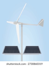 Panel solar y turbina eólica. concepto de energía ecológica. Ilustración vectorial