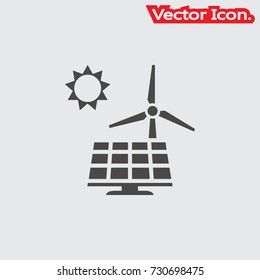 Solar panel and wind turbine icon isolated sign symbol and flat style for app, web and digital design. Vector illustration.