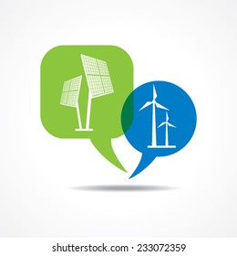 Solar panel and wind-mill in message bubble stock vector