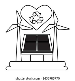 solar panel windmill recycle love eco friendly environment vector illustration