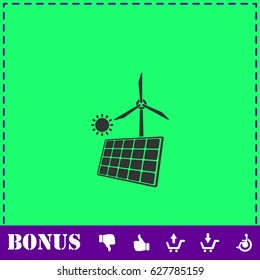 Solar panel and windmills for energy icon flat. Simple vector symbol and bonus icon