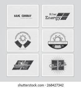 Solar Panels. Alternative Eco Energy. Grunge Effect. Set of Typographic Badges. Flat vector illustration