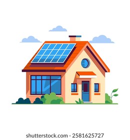 Solar panels being installed on homes or appearing on roofs. flat simple design illustration. SHOTLISTeco