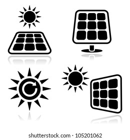 Solar panels black icons set